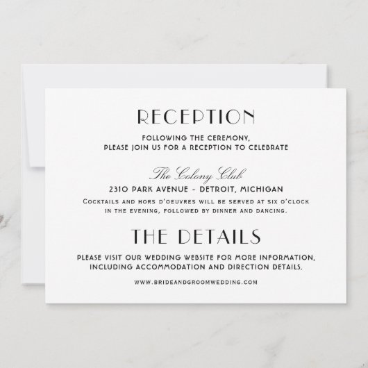 Detroit Skyline Zwart Art Deco Bruiloft Kaart (Achterkant)