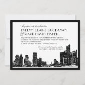 Detroit Skyline Zwart Art Deco Bruiloft Kaart (Voorkant)