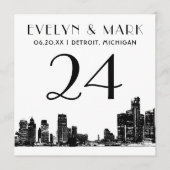 Detroit Skyline Zwart Wit Trouwtafel Nummer Kaart (Voorkant)