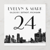 Detroit Skyline Zwart Wit Trouwtafel Nummer Kaart (Achterkant)
