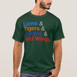 Detroit Sport Leeuwen Tigers Pistons Rode Vleugels T-shirt