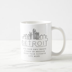 Detroit Stylized Skyline   Custom Slogan Koffiemok