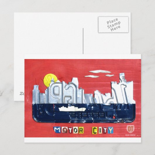 Detroit The Motor City Skyline License Bord Art Briefkaart (Voorkant / Achterkant)