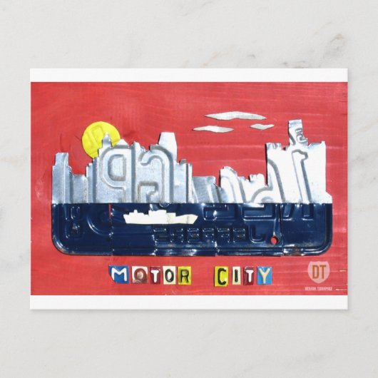 Detroit The Motor City Skyline License Bord Art Briefkaart (Voorkant)