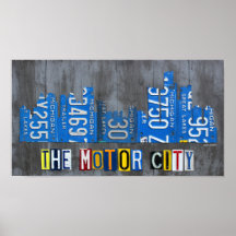Detroit The Motor City Skyline License Bord Art