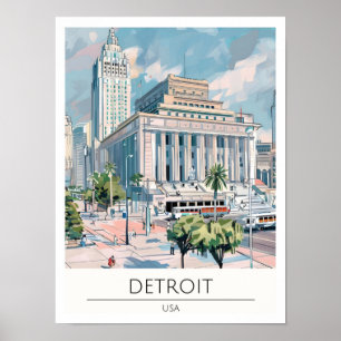 Detroit USA Vintage Kunst Illustratie Reizen Poster