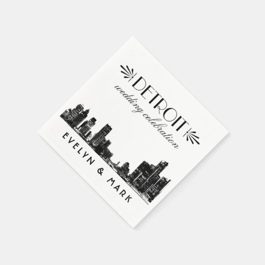 Detroit Wedding Celebration Black City Skyline Servetten (Hoek)