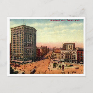 Detroit, Woodward Ave 1910s Vintage Briefkaart