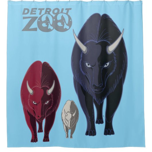 Detroit Zoo Rood Wit Blauw Bizon Douchegordijn (Voorkant)
