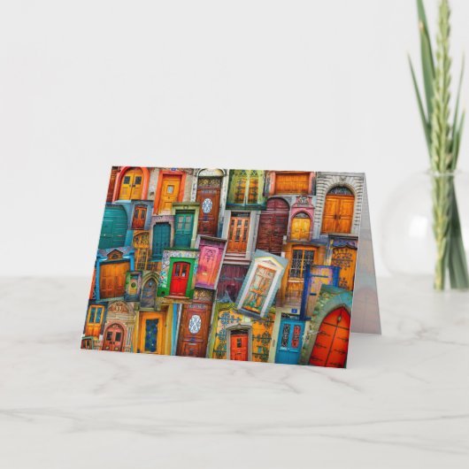 Deur Art Blank All Occasion Travel Kleurrijk 5x7 Feestdagen Kaart (Voorkant)