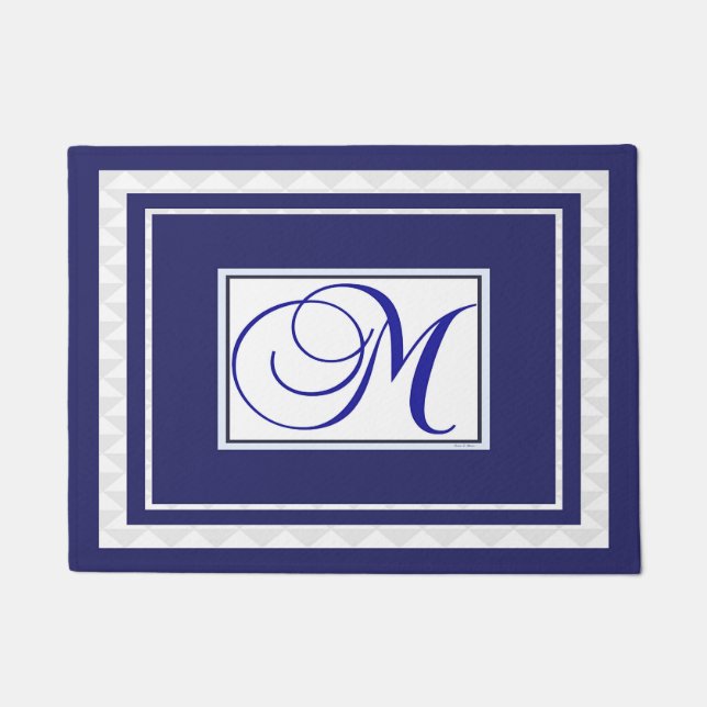 Deur Mat Initiaal M Monogram Blue White (Voorkant)