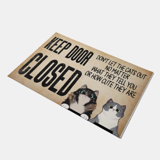 Deuren gesloten deuren houden, mooie kat  deurmat (Schuin)