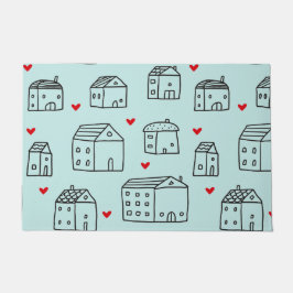 Deuren met koffiehuizen en hart deurmat