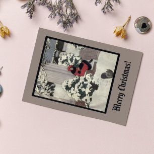  deuren met rode zwarte kerstbomen voor jonge vrou briefkaart