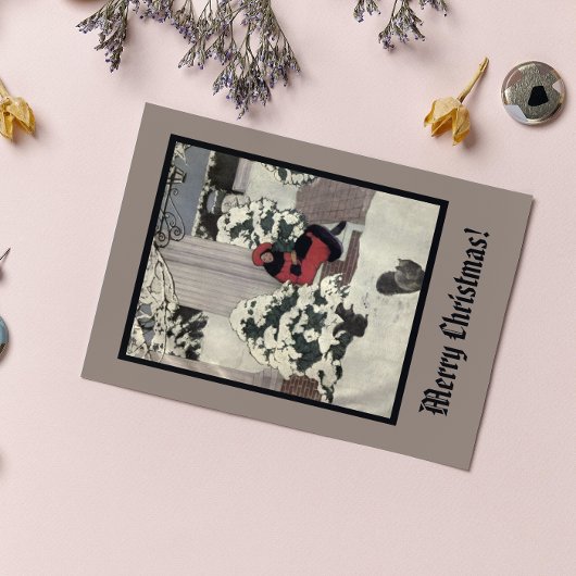  deuren met rode zwarte kerstbomen voor jonge vrou briefkaart