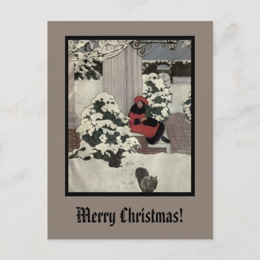  deuren met rode zwarte kerstbomen voor jonge vrou briefkaart (Voorkant)