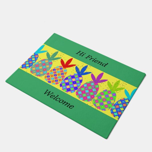 Deuren van groene en gele ananas deurmat (Schuin)