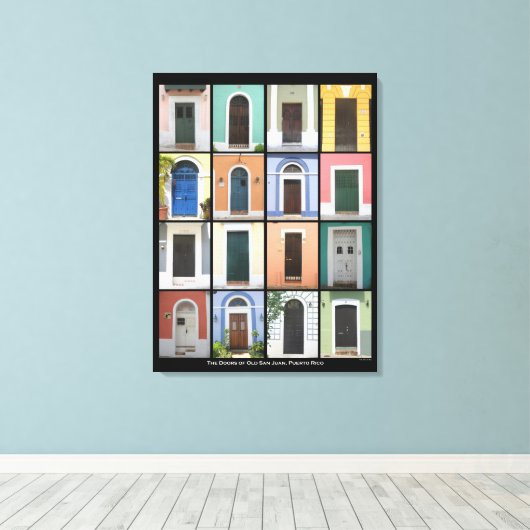 Deuren van het oude San Juan, Puerto Rico WC Canvas Afdruk (Insitu (Houten vloer))