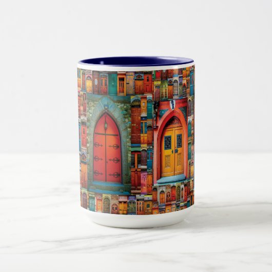  deuren van het Wereld Patroonblauw Modern Mok (Midden)