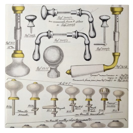 Deurhandgrepen uit een handelscatalogus van huisho tegeltje (Voorkant)