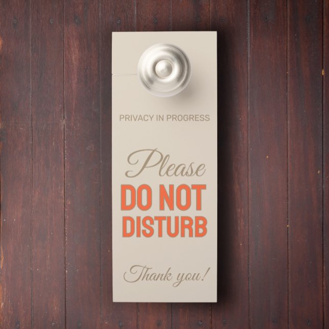 Deurhanger Moderne privacy in uitvoering Aangepast (Modern custom text privacy in progress golden orange text door hanger)