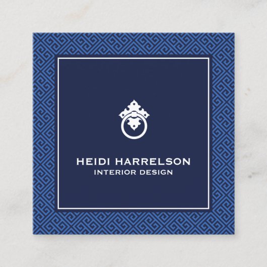  deurklopper Logo Blue Border Vierkante Visitekaartje (Voorkant)