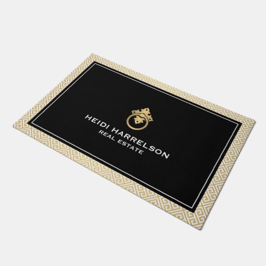  deurklopper Logo Gold/Black Border Deurmat (Schuin)