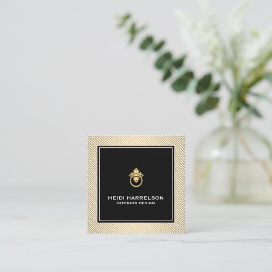  deurklopper Logo Gold/Black Border Vierkante Visitekaartje (Staand voorkant)