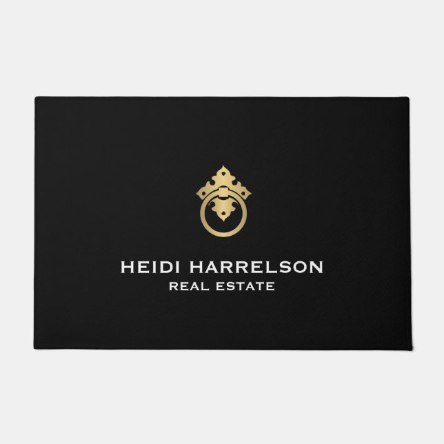  deurklopper Logo Realtor Goud/Zwart Deurmat (Voorkant)