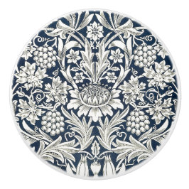 Deurknop - Blauw met witte bloemen William Morris Keramische Knop