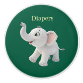 Deurknop Groene Witte Olifant Keramische Knop (Voorkant)