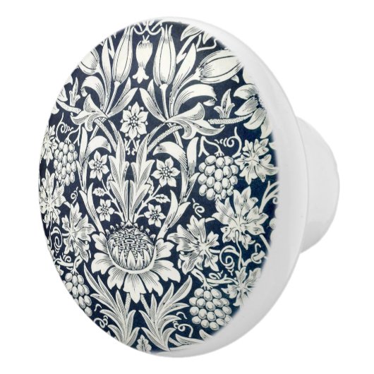 Deurknoppen - Blauw Wit Zonnebloem en Wijnstokken Keramische Knop (Rechts)