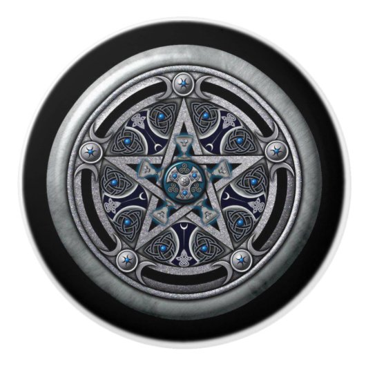 deurknoppen: Silver Pentacle Keramische Knop (Voorkant)