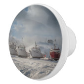 deurkruk, boten van visserij in de sneeuw keramische knop (Rechts)