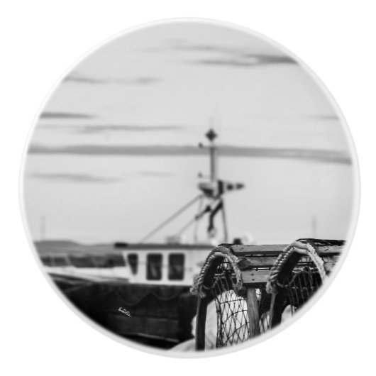 Deurkruk, foto boot van visserij keramische knop (Voorkant)