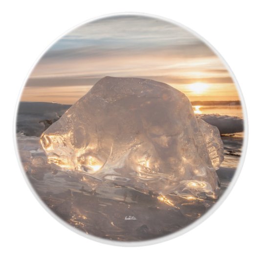 deurkruk, foto ijs in de vorm van een vis keramische knop (Voorkant)