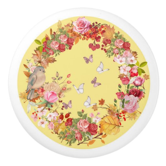 Deurkruk - Keramische knop - Flower Design (Voorkant)