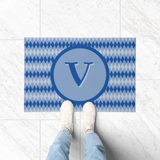 Deurmat - Argyle Patroon in Blauw met Monogram (Binnen)