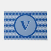 Deurmat - Argyle Patroon in Blauw met Monogram (Voorkant)