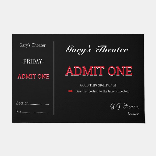 Deurmat Home Bioscoop TV Kamer Ticket Tapijt (Voorkant)