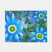Deurmat met Blauw Groen Bloemen Abstracte Kunst (Voorkant)