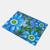Deurmat met Blauw Groen Bloemen Abstracte Kunst (Schuin)