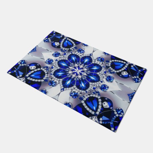 Deurmat met Blauw Wit Kleuren ontwerp (Schuin)