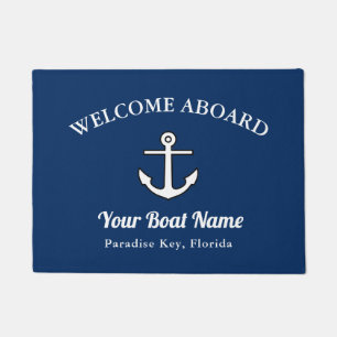 Deurmat Navy Blue Welkom aan boord Anker Boot Naam