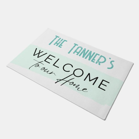 Deurmat - Welkom bij onze Home -Naam toevoegen (Schuin)