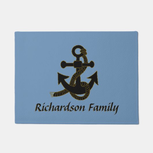 Deurmat - Zwart anker met scheepsnaam (Voorkant)