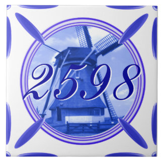 Deurnummer Holland Windmill Delft Blue Gedrukt Tegeltje