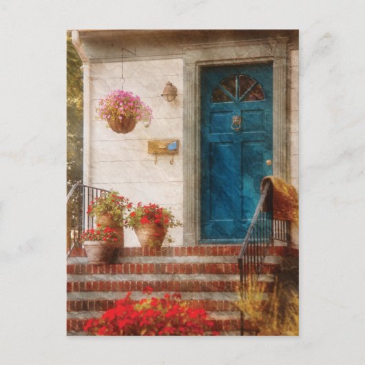 Deuropening - Blauwe voordeur Briefkaart (Voorkant)