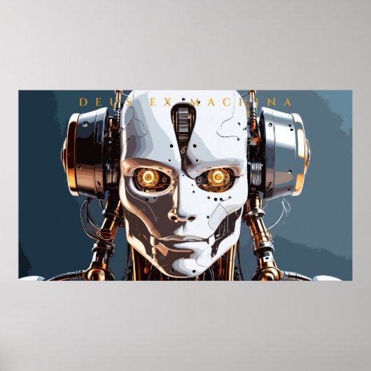 Deus Ex Machina White Gold Robot Portrait Poster (Voorkant)