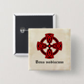 Deus Vobiscum Celtic Cross Vierkante Button 5,1 Cm (Voorkant /achterkant)